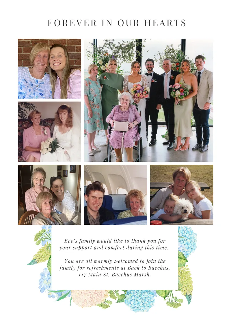 Order Of Service Printing Back Page - Funeral Services Bacchus Marsh